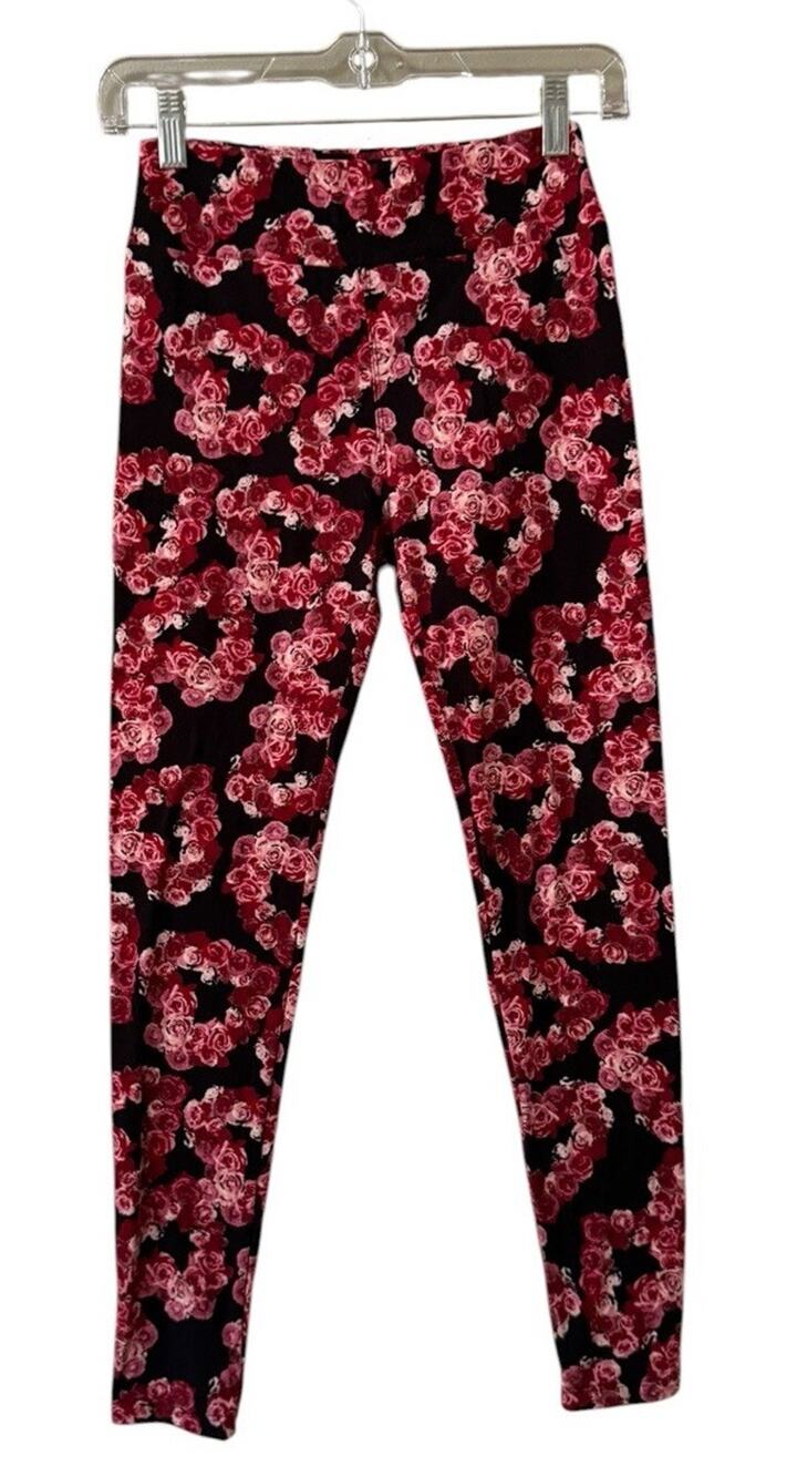 LulaRoe Women One Size Red Floral Hearts Leggings Stretch Colorful Soft‎ Teacher
